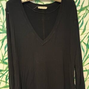 Free People Charcoal V-Neck Long Sleeve Top